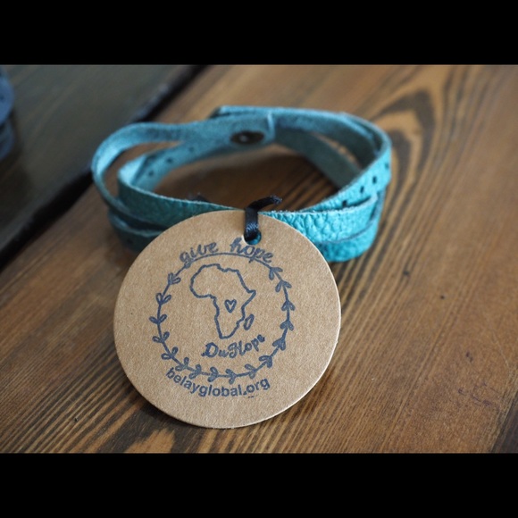 Teal Leather Snap Bracelet - Made in Rwanda - Picture 2 of 4